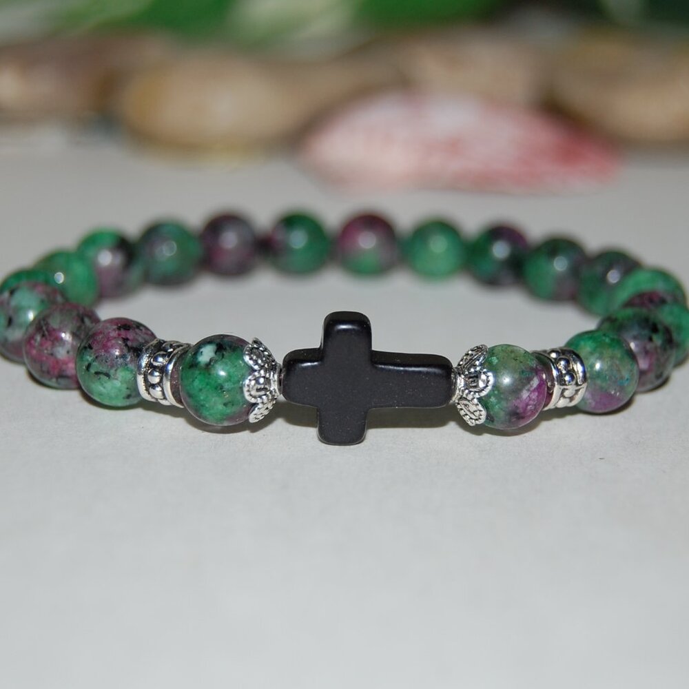 Ruby Zoisite Bracelet,Cross Bracelet,Ruby Cross Bracelet